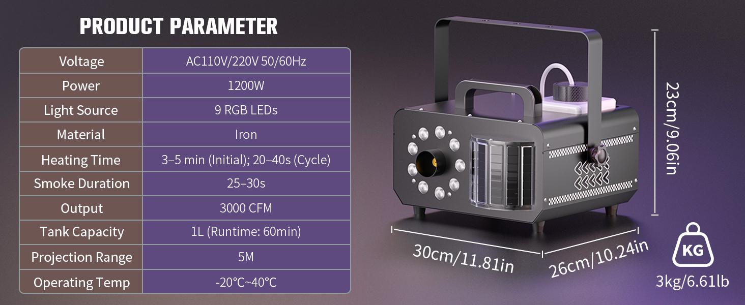 UKING 1200W RGB LED Fog Machine with Remote Control & Magic Ball Light 3-in-1 Smoke and Light Effects for Halloween Christmas and Thanksgiving