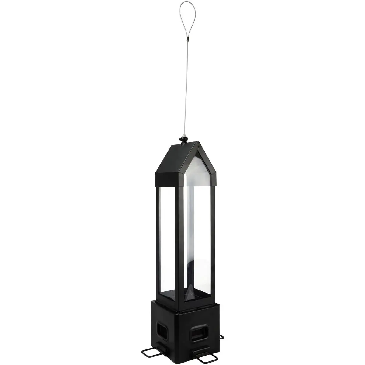 212 MAIN Squirrel-Proof Lantern-Shape Bird Feeder, 3.1 qt. Capacity, 4 Ports, Black Metal, Seed Guard, Bird Feeder Station, Hanging, Easy to Clean, Hanging Bird Feeder
