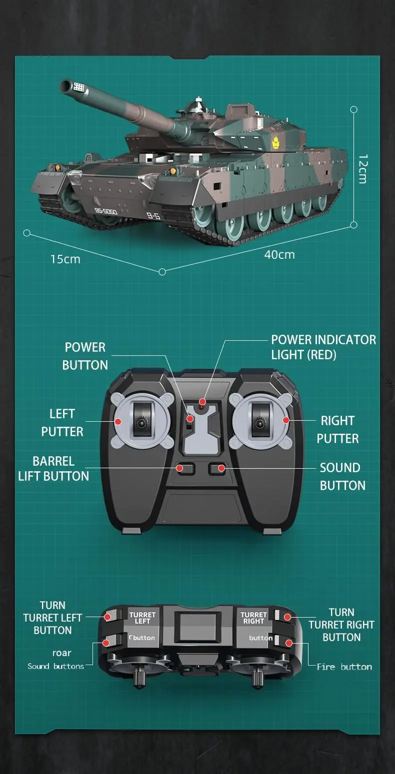 Tongli Japanese-Style Simulated Tracked RC Tank - 2.4G Remote Control Toy, 6-8Y Unisex Halloween Gift, 360° Wide Turret Rot, Authentic Combat Sound Effects, BPA/Latex-Free Safe Materials, Battery-Powered Outdoor Toy, Batteries Packed Separately, Yes