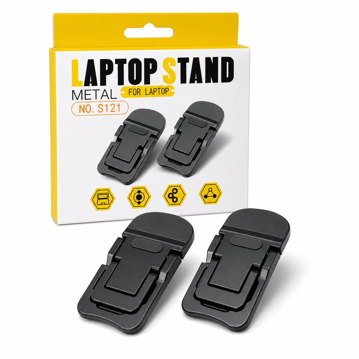1 Pair Adhesive Laptop Stand, 2-Piece Mini Foldable Laptop Kickstand, Portable Cooling Airflow Riser for Most Laptops, Desk Office Computer Accessories, Silver & Black Options