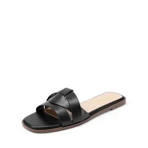 DREAM PAIRS Women's Open-Toe Slip-On Flat Sandals - Rubber Sole, Comfortable Design, Daily Wear Footwear Shoe