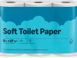 Soft Toilet Paper, 6 Rolls, 350 Sheets per Roll, Equivalent to 37 Regular Rolls, Septic Safe