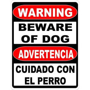 Warning Bilingual Beware of Dog Sign. English & Spanish Safety Signs. 8" X 12" inch Metal.