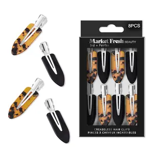 Market Fresh Beauty Creaseless Hair Clips - 8 Pack, Non-Slip, Durable Design for Sectioning, Heat Styling & Makeup, Tortoise & Black, All Hair Types