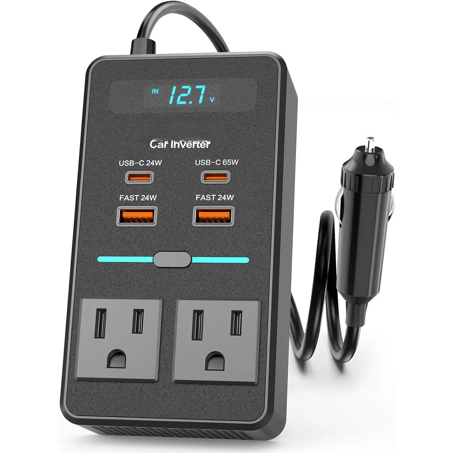 300W  Power Inverter, DC 12V to 110V AC  Plug Adapter with LED Display, 65W/24W USB-C Fast   Outlet Adapter to Wall Plug,Portable  Charger with  Control Converter for Laptops