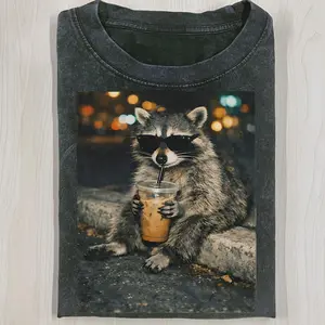 [Flashsale up to 70%] 	Comfort colors Funny Raccoon Drinking Iced Coffee TShirt, Animal Meme Graphic Tee, Gift for Men, Women funny T-shirts for women, Cotton Top Streetwear