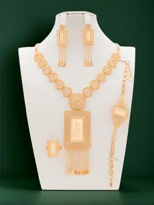 Timeless Arabian Rose Engraved 5-Piece Elegant Jewelry Set - Bold Geometric Design, Handcrafted High-Quality Ornaments, Perfect Gift for Valentine's Day, Ramadan & Mother's Day