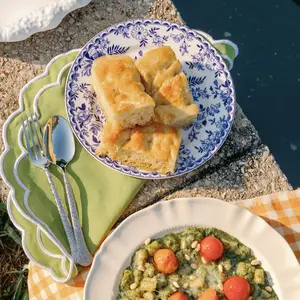 Indigo Garden Dinner Plate Ceramic Antique Floral Pattern Raised Rim Serving Small Plates Dishwasher Safe Import Decor