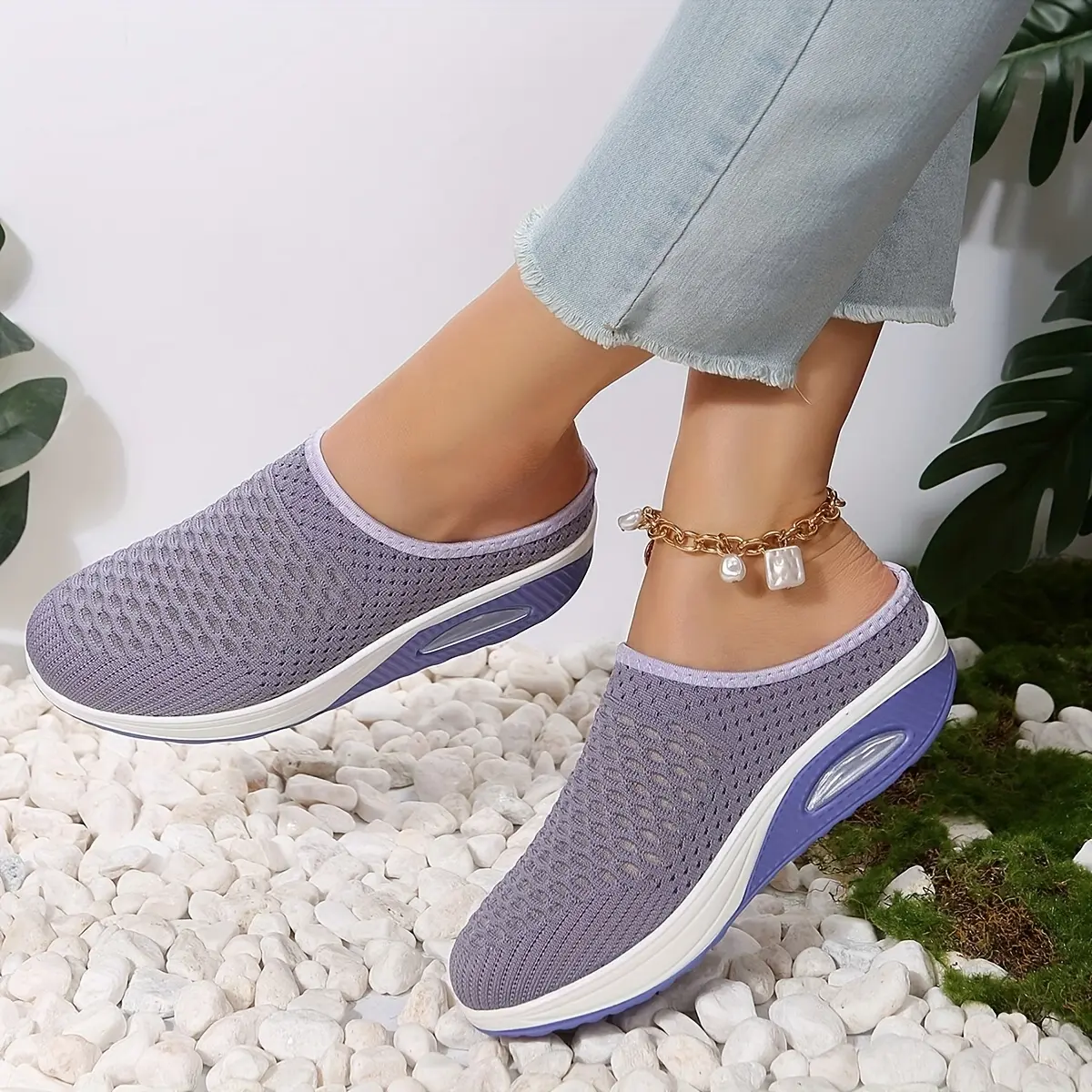 Womens Ultra-Breathable CloudMesh Mule Sneakers - Pillow Soft Air Cushion, Effortless Slip-On, Arch Support Casual Shoes for All-Day Comfort
