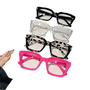 2026 New 4-Piece Blue Light Filtering Square Frame Glasses – Flat Lens Design with Full Transparent Sides, Simple High-Style Eyewear for Casual Office & Business Wear