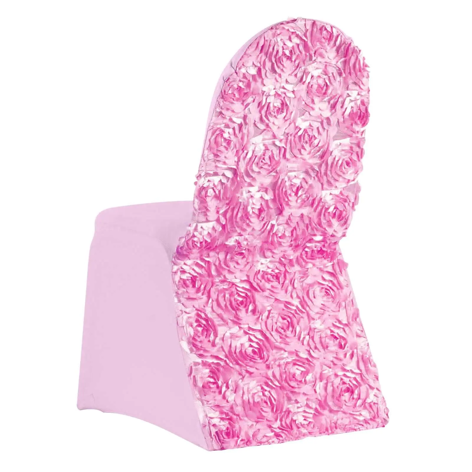 Satin Rosette Chair Cover for Banquet Chairs Pink - Stretch Fitted Slip-On Slipcover, Chair Seat Slipcovers, Stretch Chair Slipcovers