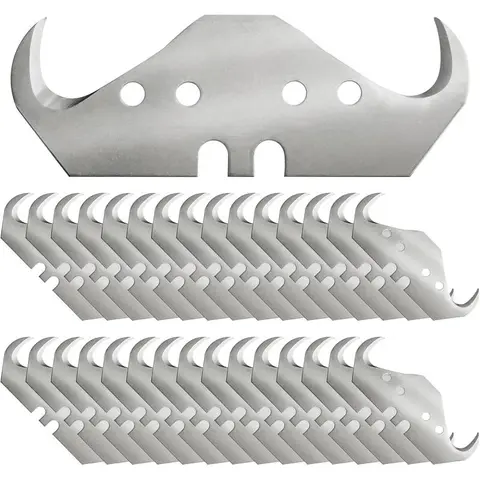 30 Pack Hook Blades - Carbon Steel Hook Razor Blades & Curved Knife Blade for Cutting Carpets, Wallpaper, Roofing Materials | Steel Silver Utility Blade with Secure Storage Box
