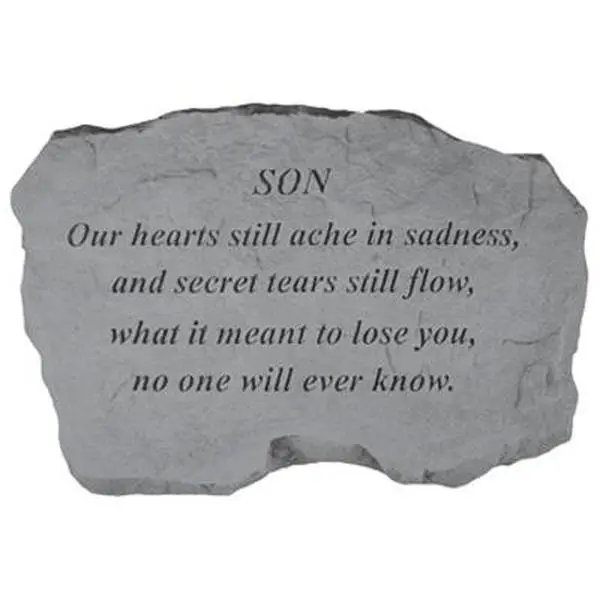 Kay Berry Inc. 99920 Engraved Cast Stone Garden Monument - 212 MAIN Weatherproof Wall-Mount Memorial (16x10.5x1.5in) with Hangar Cast Into Back, "Son-Our Hearts Still Ache In Sadness" Message, Garden Statues & Sculptures for Wall Display, 16X10.5x1.5 Inch