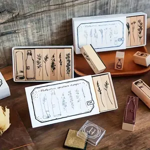 7-Piece Vintage Wooden Stamp Set, Floral Theme Rubber Stamps, DIY Crafts, Scrapbooking, Card Making, Journaling, Invitations, Art Supplies