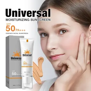 Facial Tinted Sunscreen SPF 50, Moisturizes Skin to Prevent UV Radiation Waterproof Sweatproof Moisturizing Essence Facial Sunscreen, Non-Sticky Travel Size Sunscreen