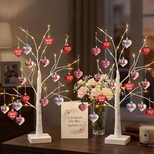 Gifts for Mom from Daughter Son - 2 Pack 24" Lighted Birch Tree with 36 Heart Ornaments, Battery & USB LED Artificial Tree, Unique Birthday Gifts for Mom, Mother's Day Decorations