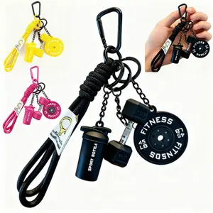 1Pc Silicone Fitness Carabiner Keychain Set, Cute Sports Dumbbell Kettlebell Weight Plate Pendant Lanyard Keyring Keychains with Rope, Bag Purse Charm Fashion Workout Weightlifting Jewelry Gym Accessories for Men Women Holiday Gift Daily Clothing Decor