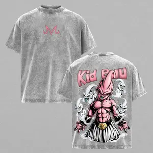 Kid Buu T-Shirt – Buu Pink Villain Anime Graphic Shirt, Vintage Washed Oversized Streetwear, Soft Cotton Casual Unisex Top for DBZ Fans
