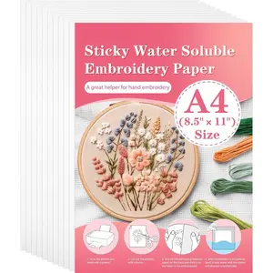 Printable Water Soluble Stabilizer for Embroidery 5 count 8.2"x 11.6" Sticky Embroidery Paper Wash  Embroidery Dissolvable Backing for Hand or Machine Sewing Supplies
