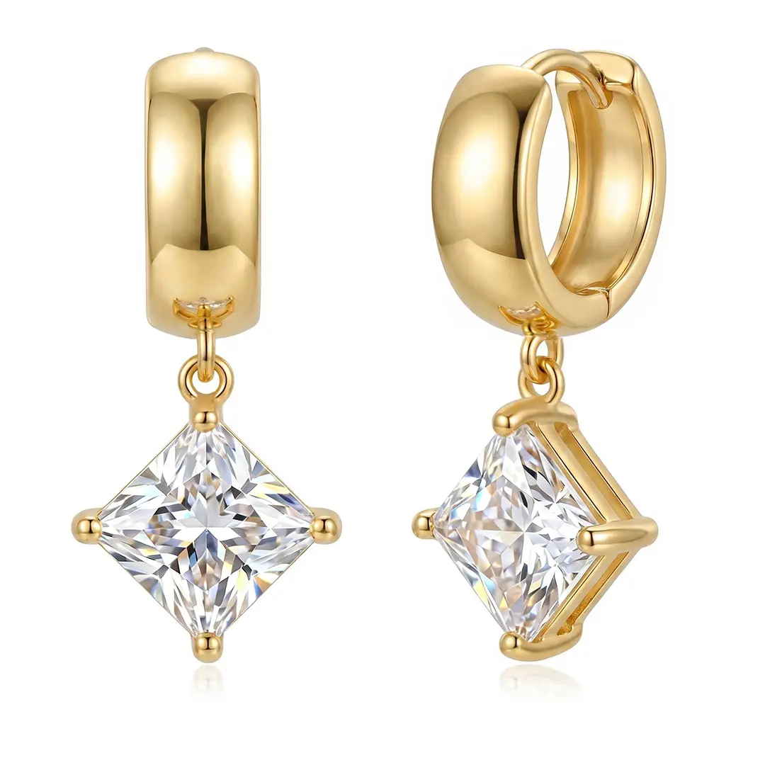 Goenjoy Chunky Earrings for Women, Round & Princess Cut CZ Dangle Earrings, Lightweight Daily Jewelry