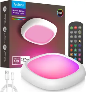 Rechargeable Waterproof Shower Lights for Inside Shower, 12000mAh Motion Sensor Wireless RGB Ceiling Light with Remote No Wiring, Battery Operated Powered Closet Lights Cordless LED Overhead Lighting for Bathroom Hallway Garage Pantry