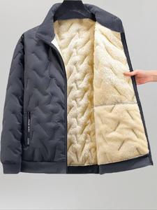 men's casual fleece lined jacket, geometric pattern design, long sleeve zipper closure, polyester fabric, fall & winter wear