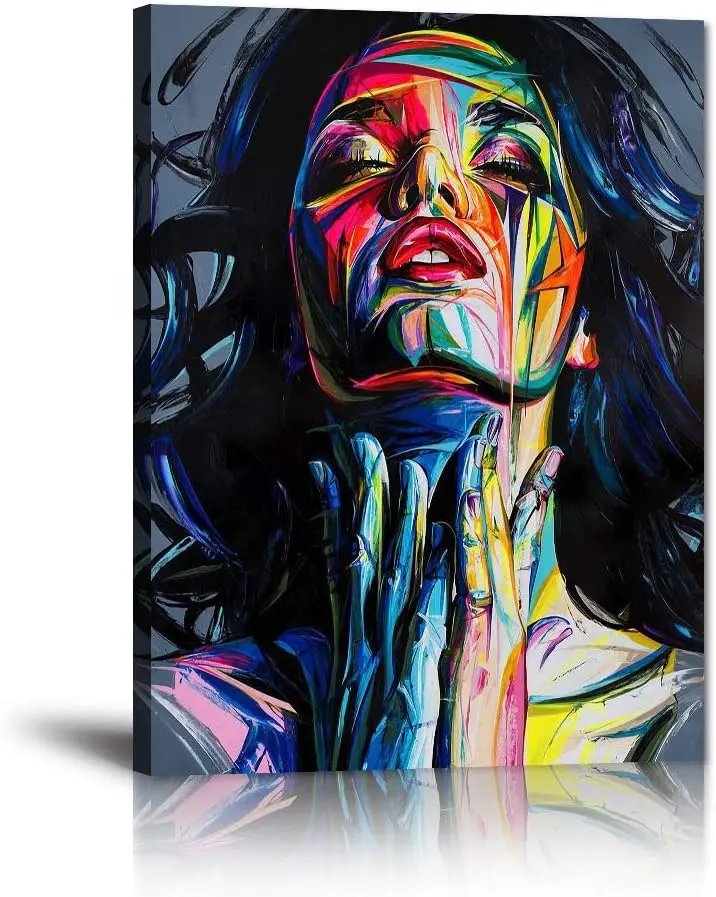Painted Woman Colorful Graffiti Posters Pictures Banksy Street Artwork Canvas Paintings Wall Art Decor for Living Room Kids Room Modern Home Decor Stretched and Framed SHJY-01593