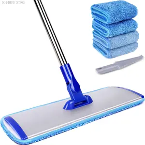 18" Professional Microfiber Mop Floor Cleaning System, Flat Mop with Stainless Steel Handle, 4 Reusable Washable Mop Pads, Wet and Dust Mopping for Hardwood, Vinyl, Laminate, Tile CleaningDD14HUB STORE