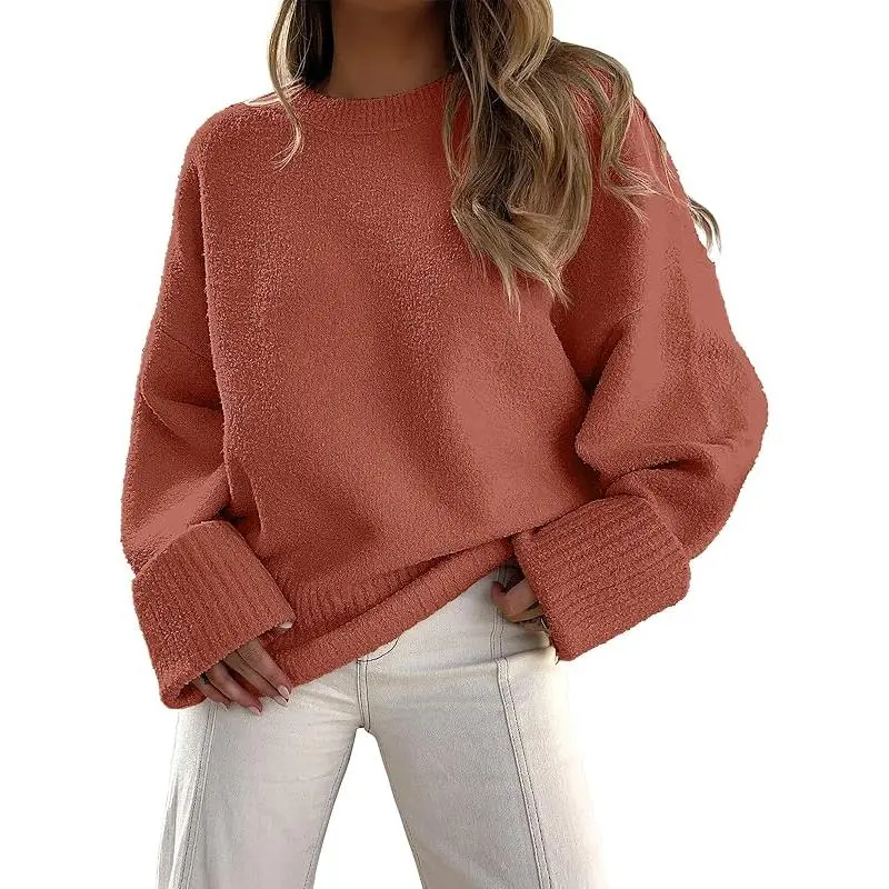 Women's Oversized Sweaters 2025 Long Sleeve Fuzzy Knit Casual Chunky Pullover Sweater Fall Outfits Clothes Flat Knitwear Army Green Basic Minimalist Crew Neck Ribbed Cuff Solid Color