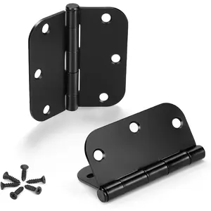 3 Pack No Squeak Matte Black Heavy Duty Door Hinges 3.5" x 3.5", Black Finish Interior Door Hinges with 5/8" Radius Corners