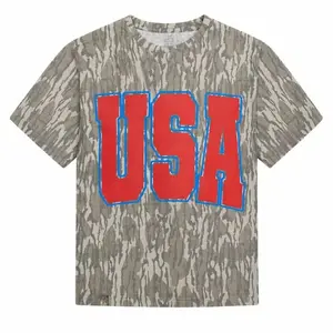 USA Camo Tee - Bold Varsity Camo Mossy Oak Shirt For Men and Women, Patriotic 4th Of July Graphic Shirt, Vintage America USA Camouflage T-Shirt, Camo Hunting Shirt