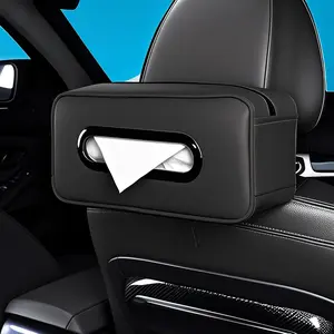 HOLDCY Car Tissue Holder - Universal Soft PU Faux Leather Box with Quick-Release Clip for SUV/Truck, Extra Large Design Tissue Box Storage Fits Seat/Backrest/Center Console/Visor (Black)