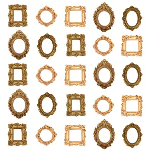 Vintage Gold Mini Picture Frames Set of 25, Ornate Resin Photo Frames for Tabletop Display, Small Antique Decorative Frames for Aesthetic Room Decor, Nail Art, Photo Booth, Party Decorations