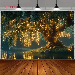 1 piece of self-luminous tree night scene backdrop - no need to plug in, self-luminous, easy to install, suitable for outdoor Christmas and New Year party decorations, creates a magical festive atmosphere, available in various sizes (polyester fiber) tree