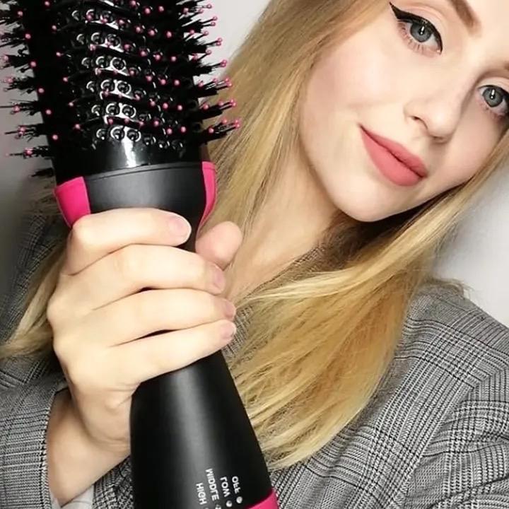 One Step Hair Dryer Brush with Negative Ion Generator Hot Cold Settings Ergonomic Handle Flexible Bristles for Salon-Quality Styling