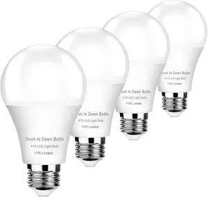 4-Pack Dusk to Dawn Light Bulbs Outdoor 75 Watt Equivalent, Automatic On/Off Sensor LED Bulb, 10W Daylight 5000K,1100 Lumen, A19 E26 Bulbs Photocell for Wall lamp Porch Garage Yard Light(Non-dimmable)