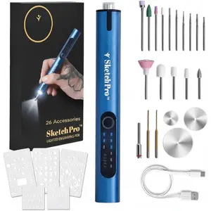 SketchPro Cordless Engraving Pen with LED Light - 3-Speed Precision Etching Tool for , Metal, Glass & Plastic - USB-C Rechargeable, 26 Accessories - Ideal for DIY,  & Craft Projects