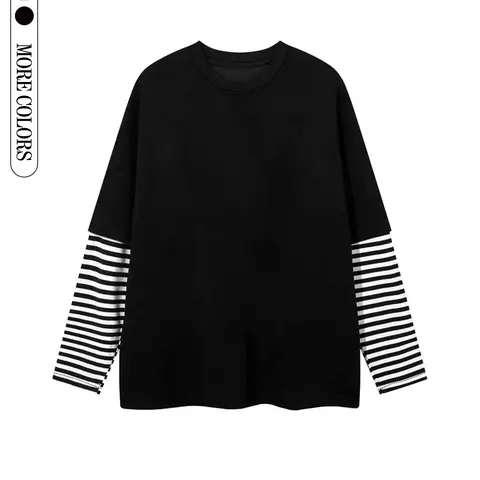 Men's Regular Fit Classic Striped Trim Ribbed Long Sleeve Tee, Casual Comfy Round Neck Streetwear T-shirt for Daily Wear, Men's Top for All Seasons, Casual Clothing