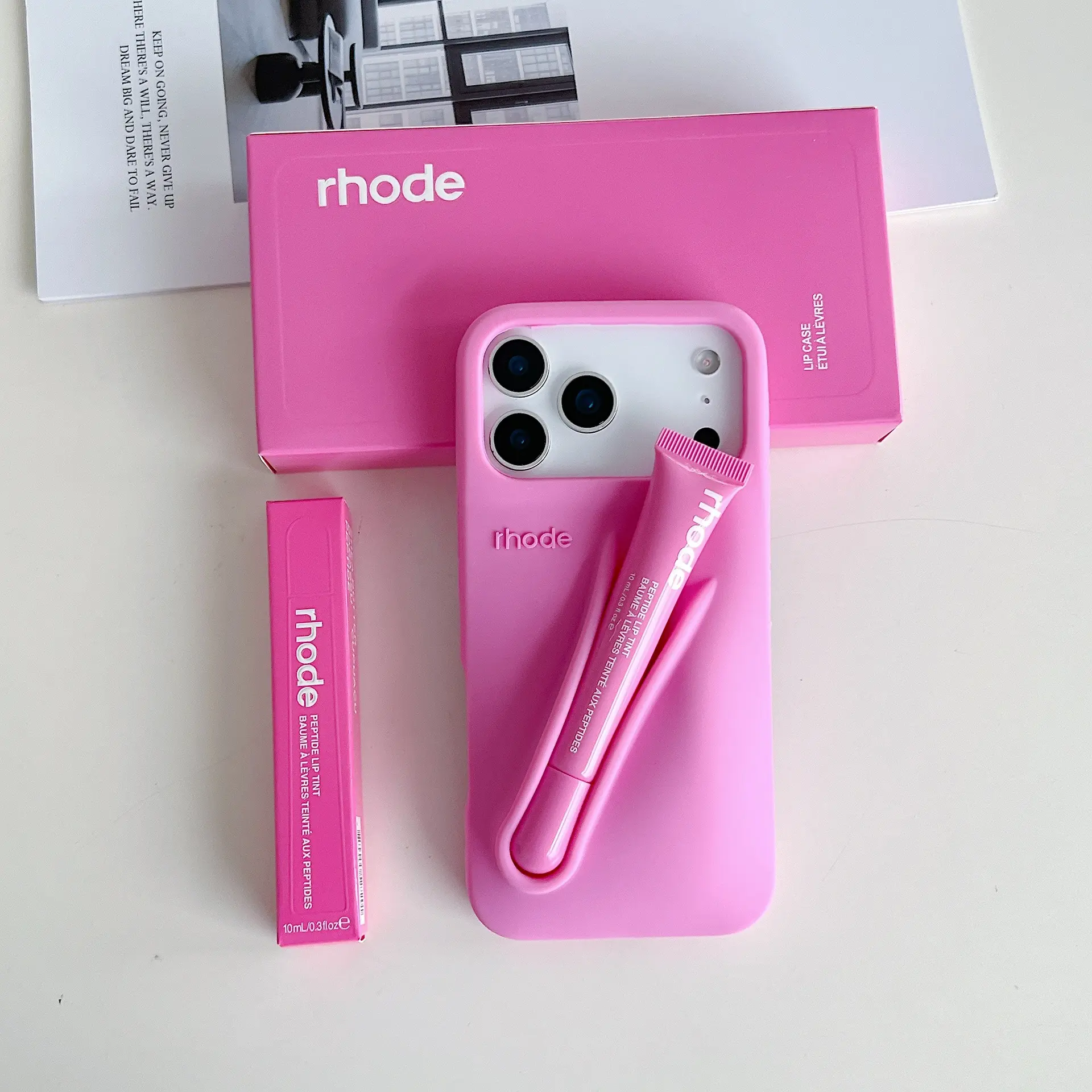 RHODE Glossy Girl Phone Case for iPhone 11 12 13 14 15 16 17 Pro Max, Soft Silicone Protective Cover with Built In Lip Balm Holder and Shockproof Design