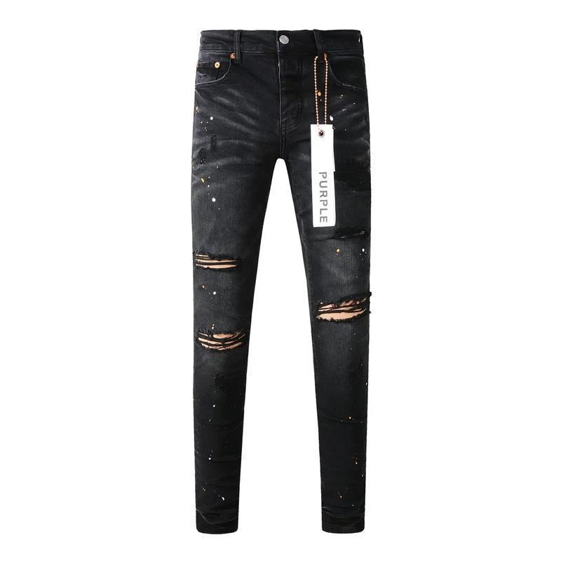 Purple Jeans American High Street Paint Hole Black 9045 New Fashion Trend High Quality Jeans springtok Denim Fabric Smooth Stretch Trouser
