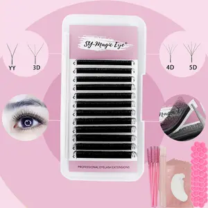 12 Rows, YY / 3D / 4D / 5D W Shape, 0.07mm Thickness,8-14mm MIX, C / D Curl, With 10Pcs Eye Pads,10Pcs Eyelash Brushes,10Pcs Adjustment Rod,10Pcs Glue Cup, Premade Fan Eyelash Extensions, Natural Soft High Quality Individual Eyelashes Eyelash Clusters