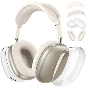 [4 in 1] Silicone Case Cover for AirPods Max, Clear Soft Tpu Ear Cups Cover, Ear Pad Case Cover, Headband Cover, Transparent Audio Accessories Protection