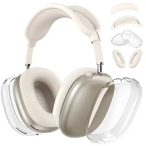 [4 in 1] Silicone Case Cover Protection for AirPods Max Headphone, Durable Clear Soft Tpu Ear Cups Cover, Ear Pad Case Cover, Headband Cover, Transparent Accessories