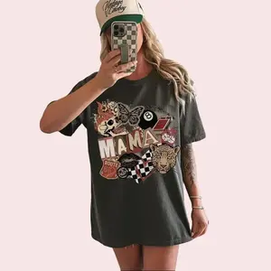 Western Mama Collage Trendy Tshirt, Retro Mom Country Grunge Style Mama Shirt, Cowgirl Slot Machine Vintage Leopard Graphic Tee Womenswear