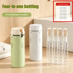 4-in-1 Leak-Proof Travel Dispenser Bottles Set - Refillable Round Plastic Organiser Containers for Shampoo, Conditioner, Body Wash, Compact Hygiene Toiletry Kit Organiser Tin