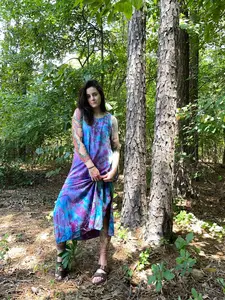 LARGE Women’s Handmade Galaxy Dye Silk Dress | One-Of-a-Kind Upcycled Sleeveless Dress