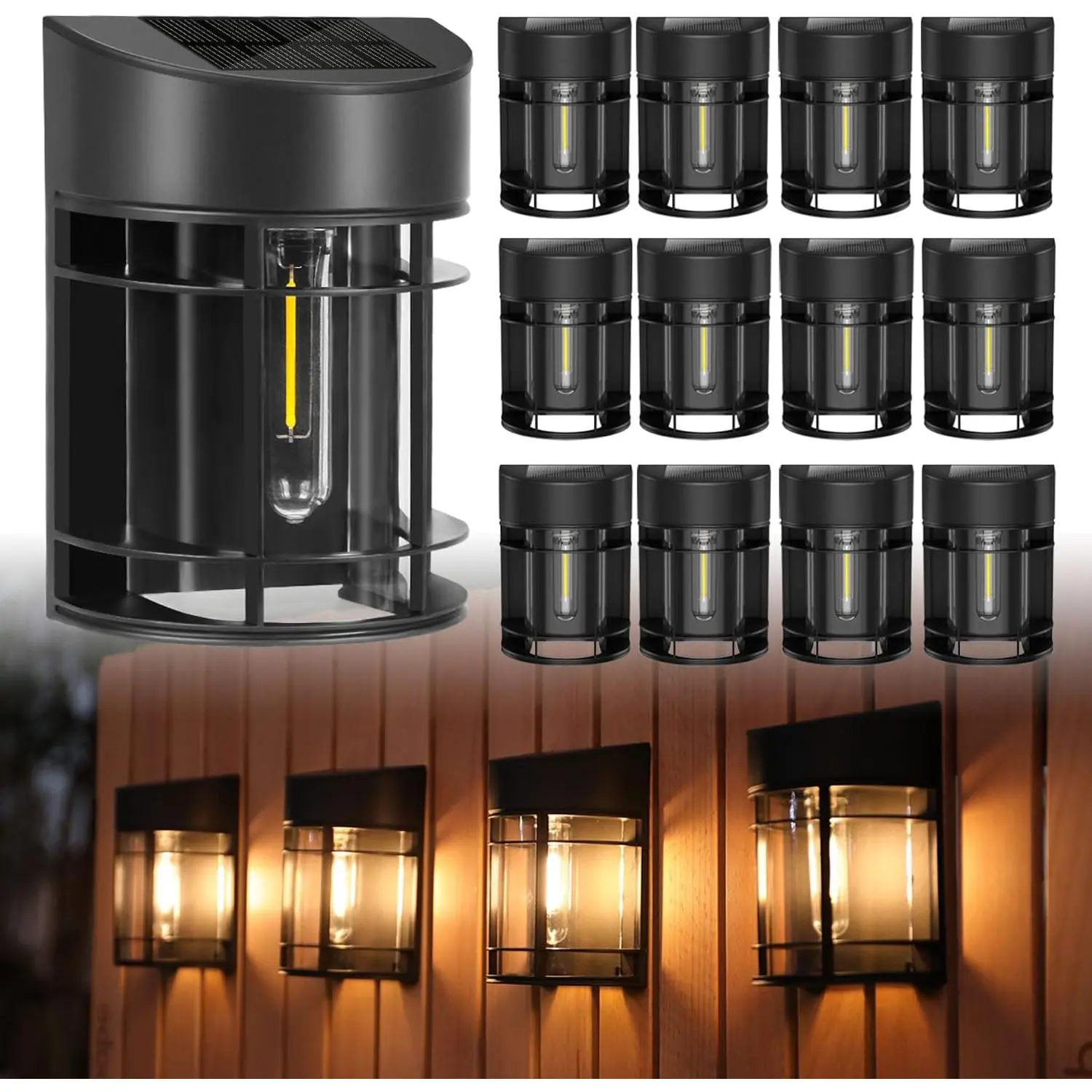 Solar Fence Lights, 12 Pack  Solar Lights Outdoor, Outdoor Solar Lights for Fence Garden Yard Step Deck Stairs