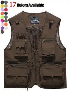 Men's Casual Loose Functional Vest, Waterproof Quick-Dry Wear-Resistant Wrinkle-Resistant, Multi Zipper Pockets, Detachable Back Design, Versatile for Daily Commute, 17 Colors Available