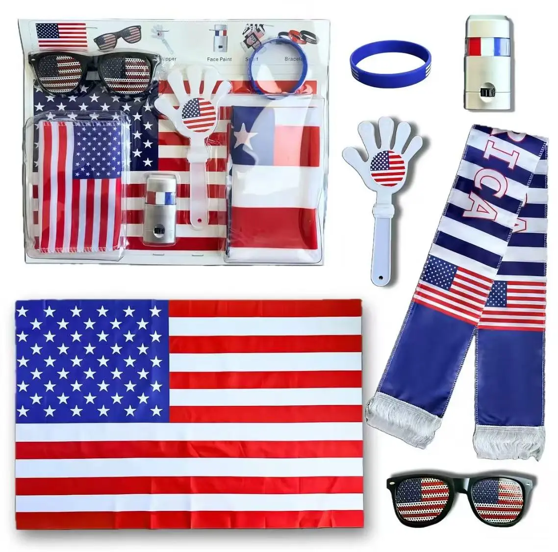 Argentina Fan Kit fan gift box,2026 football match，6-in-1 kit， Fan Cheer Set - Soccer, Fans, Stadium Cheer Props, Party Set, including Scarf, Sunglasses, Wristband, Flag, Face Paint, and Clapper - Sports Event Props, Suitable for Stadiums, Festival