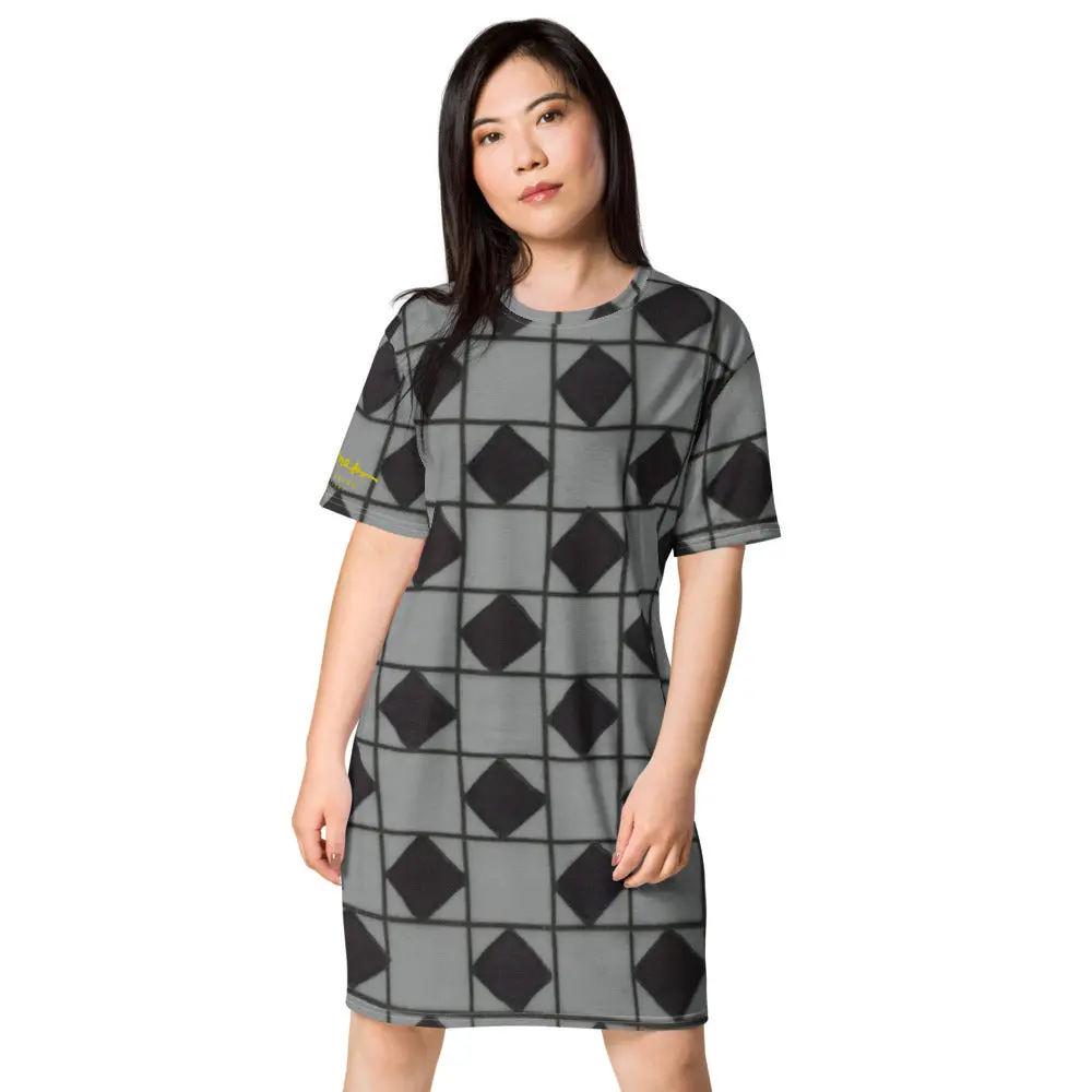Grey Checkerboard Optical T-shirt dress